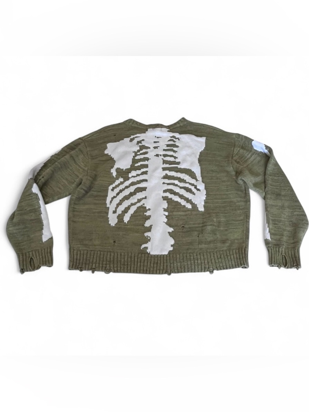 Kapital 5G 2 (Medium) Made in Japan khaki Distressed Skeleton Crewneck Sweatshir